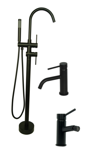 zestaw UNO BLACK bateria wannowa stojąca + umywalkowa + bidetowa BLACK