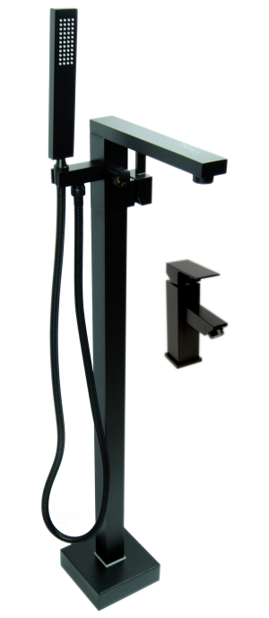 Zestaw Bateria wannowa wolnostojąca LEMOR + Bateria umywalkowa QATRO - BLACK