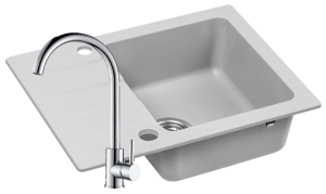 Zlewozmywak Granitowy COAST 25 szary z baterią chrom