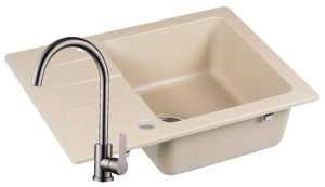 Zlewozmywak Granitowy COAST 25 beż z baterią stal