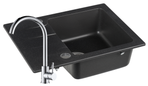 Zlewozmywak Granitowy COAST 25 czarny nakrapiany z baterią chrom