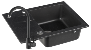 Zlewozmywak Granitowy COAST 25 czarny nakrapiany z baterią czarną