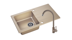 Zlewozmywak Granitowy LAGOON 160 beż z baterią beż