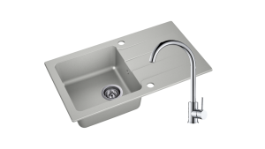 Zlewozmywak Granitowy LAGOON 160 szary z baterią chrom