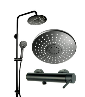 UNO BLACK zestaw bateria prysznicowa natryskową z deszczownicą CZARNY