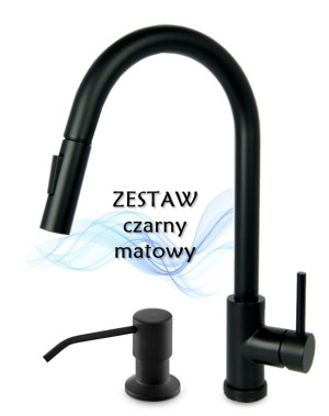 AFINO Bateria kuchenna z wyciąganą wylewką + dozownik CZARNA