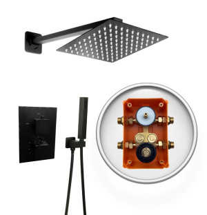 VIVID BLACK TR2 termostatyczna bateria natryskowa prysznicowa deszczownica Ultra Slim 40 cm CZARNA