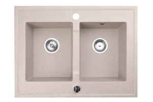 Zlewozmywak Granitowy dwukomorowy beżowy piaskowy GRANDE
