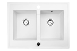 Zlewozmywak Granitowy dwukomorowy biały GRANDE