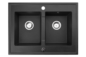 Zlewozmywak Granitowy dwukomorowy czarny metalik GRANDE