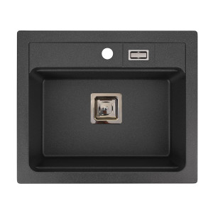 Zlewozmywak kuchenny granitowy 1-komorowy czarny metalik YORK