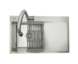 Zlewozmywak stalowy jednokomorowy STEEL 7849L z Koszykiem i Baterią AFINO