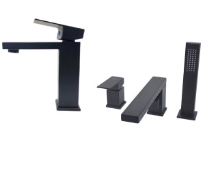 TERZO zestaw Bateria Wannowa 3 Otworowa + umywalkowa CZARNA