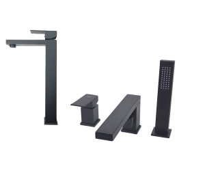 TERZO zestaw Bateria Wannowa 3 Otworowa + umywalkowa nablatowa CZARNA