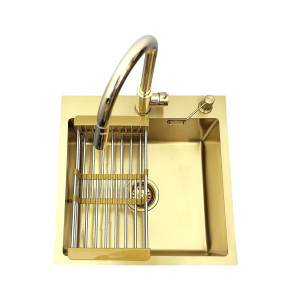 Zlewozmywak stalowy STELLMAN 5050 Gold z Dozownikiem, Koszykiem i Baterią AFINO