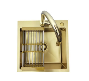 Zlewozmywak stalowy STELLMAN 5050 Gold z Koszykiem i Baterią AFINO