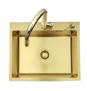 Zlewozmywak stalowy STELLMAN 6050 Gold z Dozownikiem i Baterią AFINO