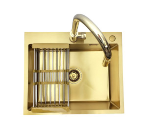 Zlewozmywak stalowy STELLMAN 6050 Gold z Koszykiem i Baterią AFINO