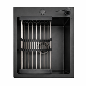 Zlewozmywak stalowy jednokomorowy czarny 40x50 z Dozownikiem i Koszykiem