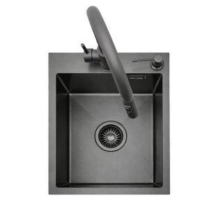 Zlewozmywak stalowy jednokomorowy czarny 40x50 z Dozownikiem i Baterią AFINO