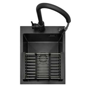 Zlewozmywak stalowy jednokomorowy czarny 40x50 z Baterią AFINO i Koszykiem