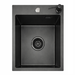 Zlewozmywak stalowy jednokomorowy czarny 40x50 z Dozownikiem