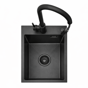 Zlewozmywak stalowy jednokomorowy czarny 40x50 z Baterią AFINO