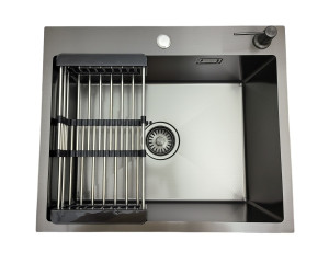 Zlewozmywak stalowy jednokomorowy czarny 60x50 z Dozownikiem i Koszykiem