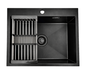 Zlewozmywak stalowy jednokomorowy czarny 60x50 z Koszykiem