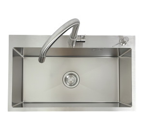 Zlewozmywak stalowy STEEL 7545 z Dozownikiem i Baterią AFINO