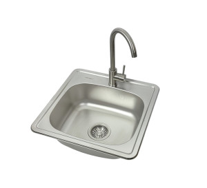 Nowoczesny zestaw do kuchni: Zlewozmywak 48x48 cm + bateria LUGA INOX