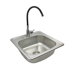 Nowoczesny zestaw do kuchni: Zlewozmywak 48x48 cm + bateria kuchenna czarna FLEXI