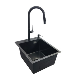 Zlewozmywak 40x50 Czarny + bateria LIRA Czarny mat + dozownik