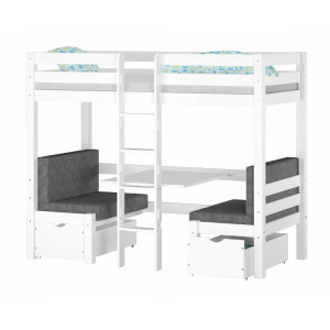 Drewniane łóżko piętrowe ze stolikiem - Elen białe 90x200  | Lite drewno sosnowe | Tartak Meble