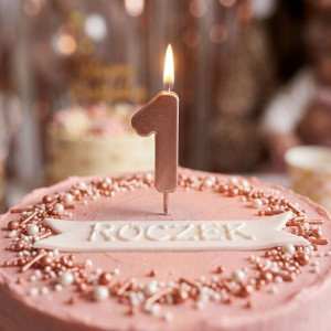 świeczka na tort cyfra 1 roczek rosegold 9cm