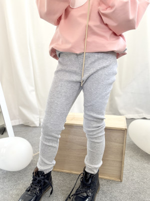 Legginsy bawełniane basic prążkowane w kolorze szarym dla dzieci