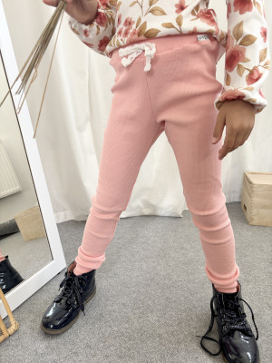 Legginsy bawełniane prążkowane z kokardką w kolorze różowym dla dziewczynki