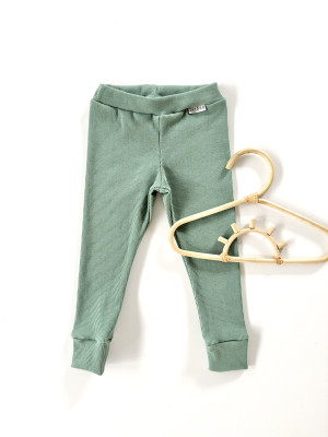 Legginsy bawełniane basic prążkowane w kolorze kaktusowym dla dzieci