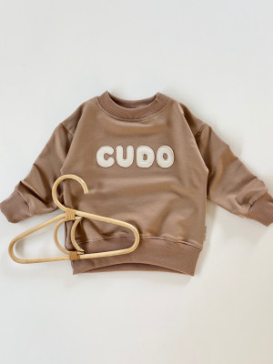 Bluza bawełniana oversize z napisem „CUDO” w kolorze cynamonowym dla dzieci