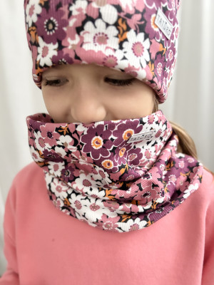 Komin bawełniany prążkowany z nadrukiem w kwiaty dla dziewczynki