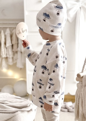 Bluza bawełniana oversize prążkowana z nadrukiem w misie dla dzieci