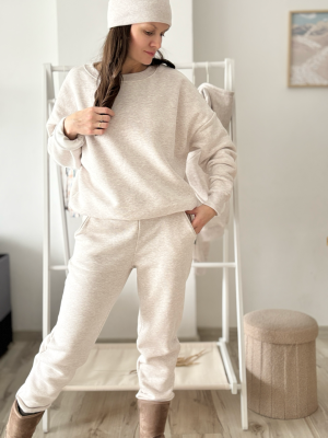 Komplet bluza damska bawełniana ocieplana + joggery damskie