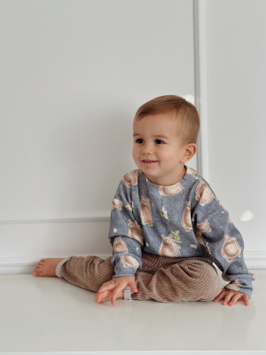 Komplet bluza bawełniana w misie sweet bear jeans + spodnie sztruksowe z kieszonkami nougat dla chłopca