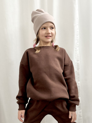 Bluza bawełniana ocieplana w kolorze kakao oversize dla chłopca