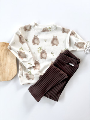 Komplet bluza bawełniana w misie beżowa sweet bear i legginsy bawełniane w kolorze czekolady dla chłopca