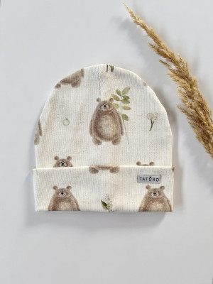 Czapka wywijana bawełniana beżowa w misie sweet bear dla dzieci