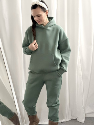 Komplet bluza damska bawełniana ocieplana i joggery bawełniane w kolorze kaktusa