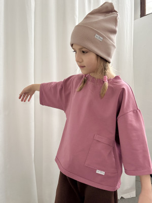 Bluza bawełniana w kolorze malaga street oversize z kieszonką dla dziewczynki