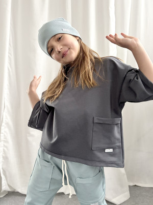 Bluza bawełniana grafitowa street oversize z kieszonką dla chłopca