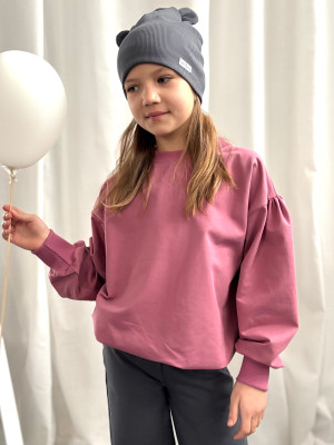 Bluza bawełniana bufka w kolorze malaga oversize dla dziewczynki